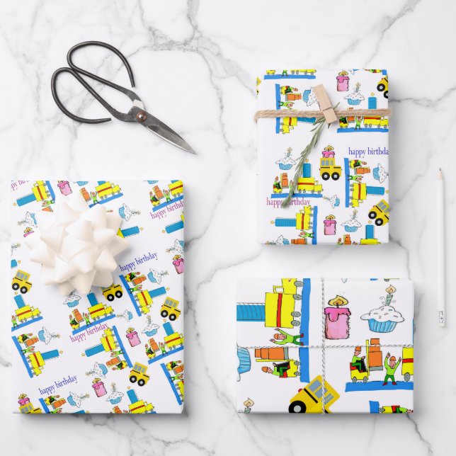 Wrapping Paper Sheets Happy Birthday Trucks (Front)