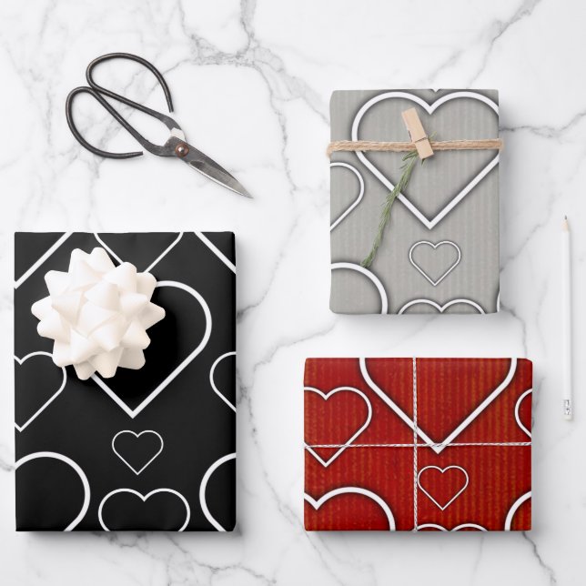 Wrapping Paper Sheets Valentine's Black Grey Red (Front)