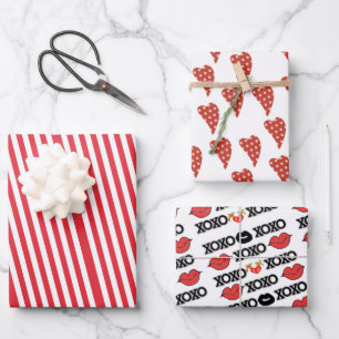 Wrapping Paper Sheets Valentine's Stripe Hearts Xo