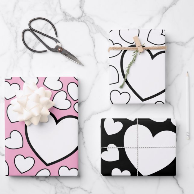 Wrapping Paper Sheets Valentine's White Hearts  (Front)
