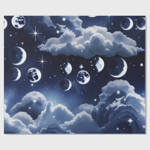 Wrapping Paper - Silver Celestial Moon Design