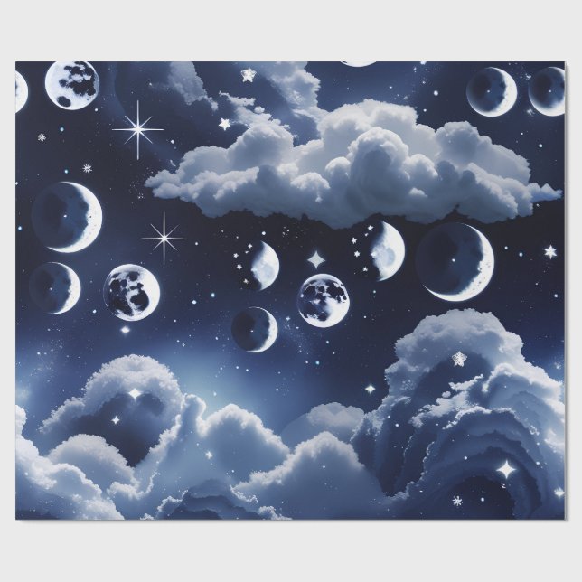 Wrapping Paper - Silver Celestial Moon Design (Flat)