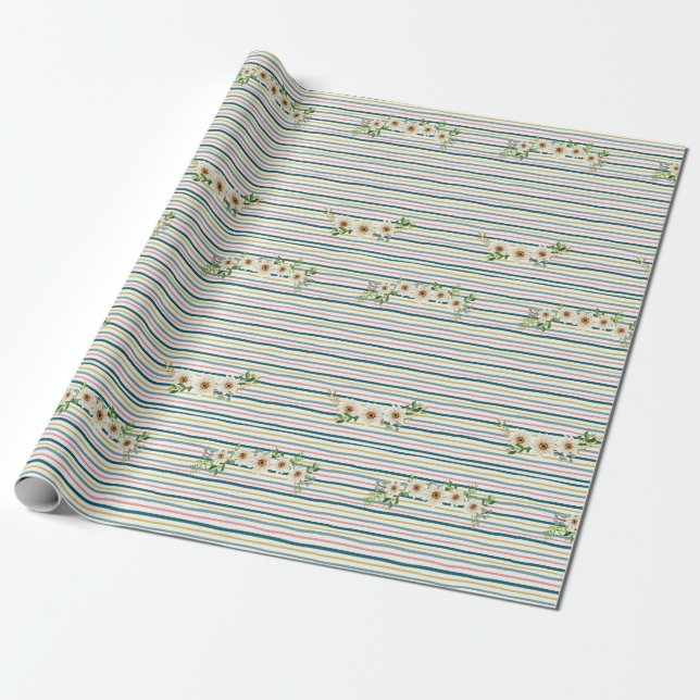 Wrapping Paper Stripes & Daisies (Unrolled)