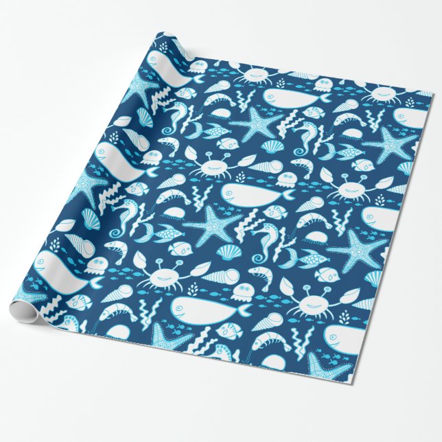 Wrapping Paper | Under the Sea Fish Whale Crab (Unrolled)