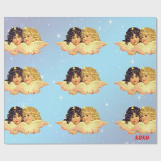 WRAPPING PAPER VINTAGE ANGEL STARS IN BLUE