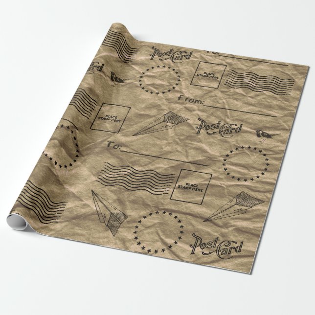 Wrapping Paper Vintage Brown Kraft Paper Design (Unrolled)