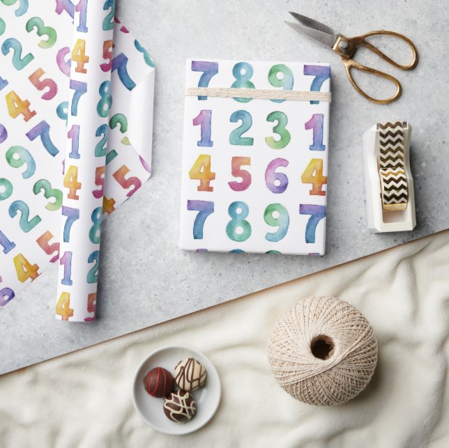 Wrapping Paper - Watercolours Numerals (Crafts)