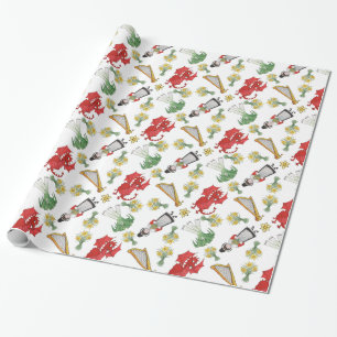 Wrapping Paper: Welsh Emblems, Dragon, Daffodils Wrapping Paper