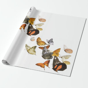 WRAPPING PAPER WHITE WITH BUTTERFLIES