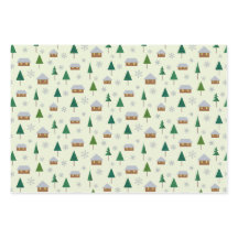 Wrapping paper with fir trees and houses