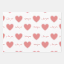wrapping paper with hearts and 'I love you' quote