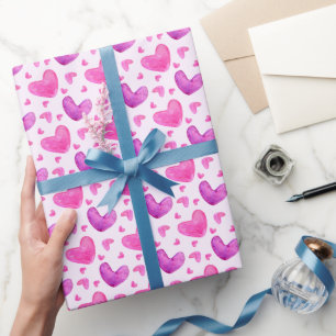 Wrapping paper with hearts in pink and purple