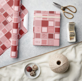 wrapping paper with squares, lace and roses