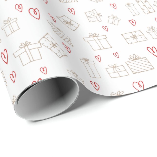 Wrapping Paper with Wrapped Gifts and Hearts (Roll Corner)