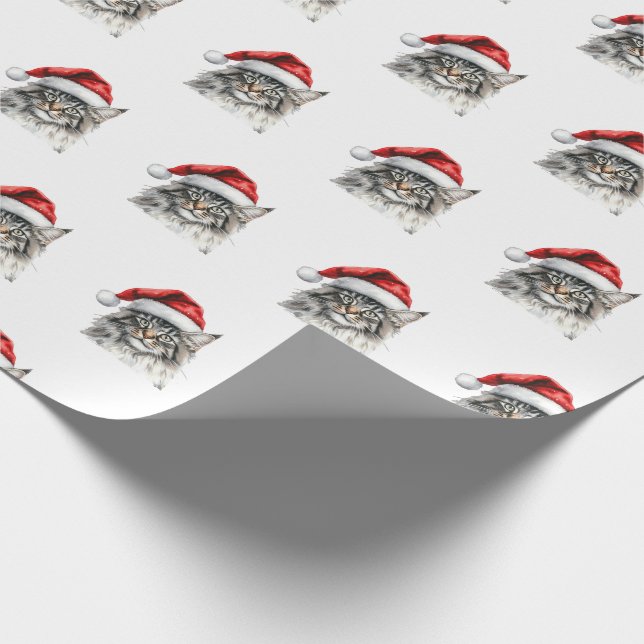 Wrapping Papers - Festive Maine Coon at Christmas  Wrapping Paper (Corner)