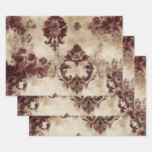 Wrapping Wallpaper Vintage Style Burgundy Motifs  Wrapping Paper Sheet
