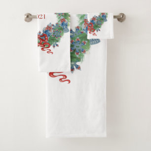 Wreath 2021 Christmas Ginger Jar Bath Towel Set