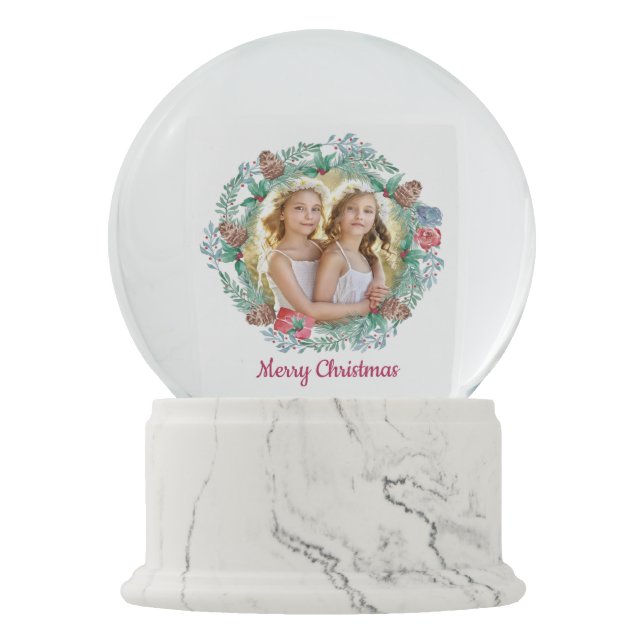 Wreath 2 Photo Merry Christmas Happy New Year Snow Globe (Front)