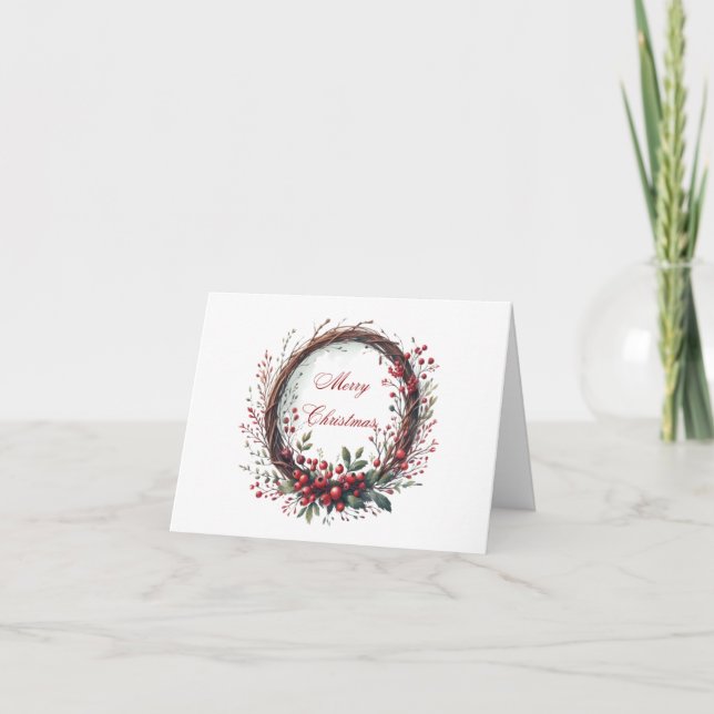 Wreath and Cardinal Christmas card (Front)