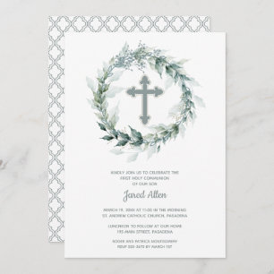 Wreath and Cross First Communion Invitation
