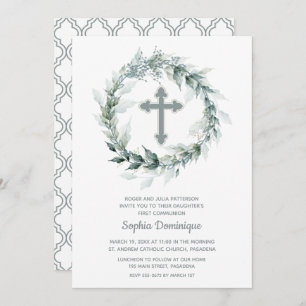 Wreath and Cross First Communion Invitations