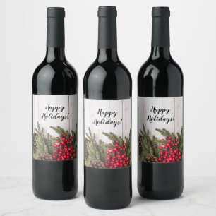 Wreath and Holly Holiday Collection Wine Label