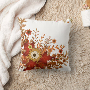 Wreath autumn with Flowers Throw Pillow