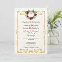 Wreath avec or Frame Flat Linen Invitation