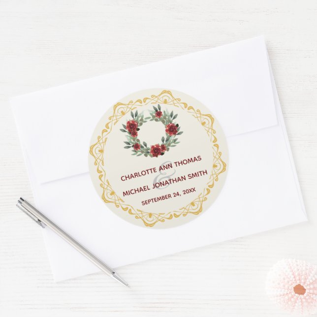 Wreath avec Sticker Mariage à cadre or (Enveloppe)