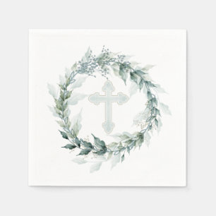 Wreath Blue Cross Communion Baptism Christening Napkin