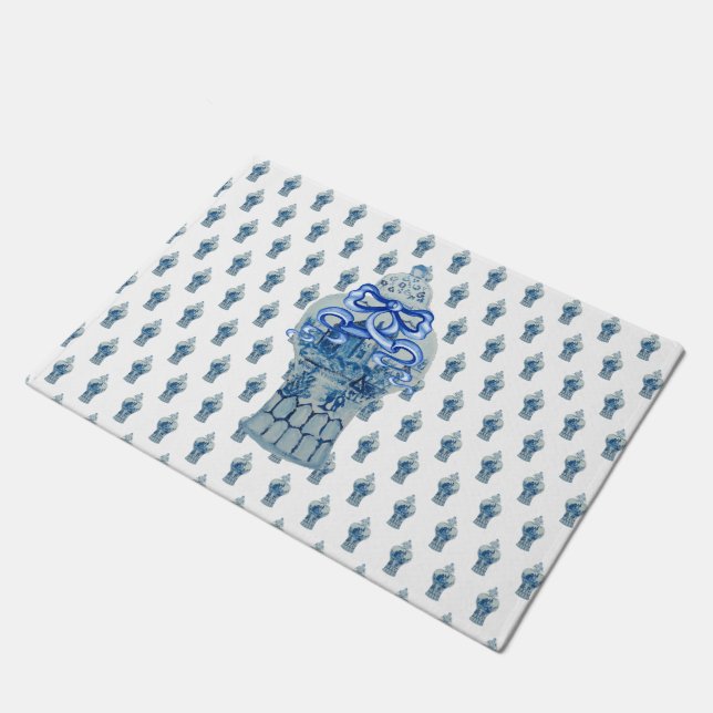 Wreath Blue & White Ginger Jar Doormat (Angled)