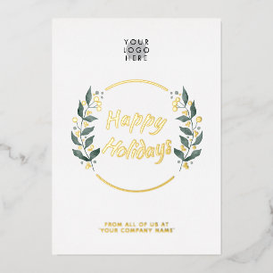 Wreath Business Happy Holidays Real Gold Foil Card