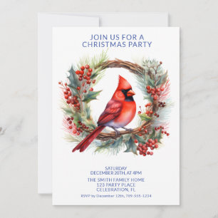 Wreath Cardinal with Blue Font Party Invitation