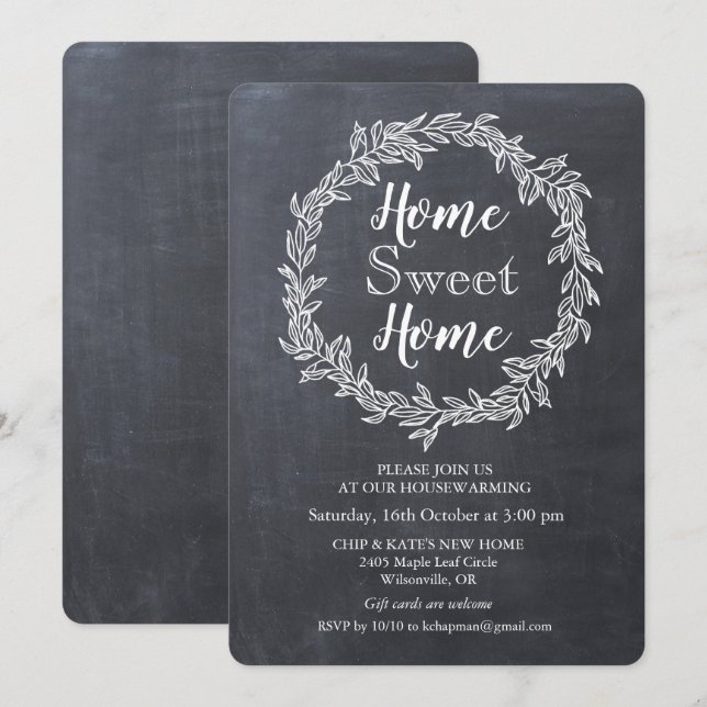 Wreath Chalk Housewarming Invitation (Front/Back)