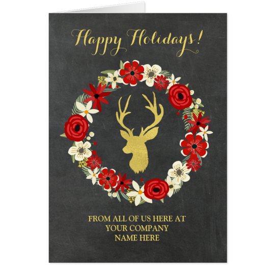 Wreath Chalkboard Gold Deer Corporate Christmas Card