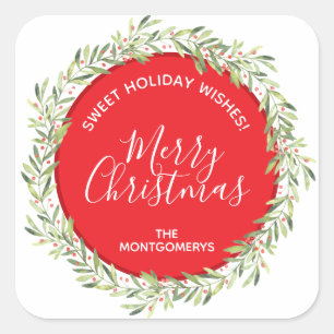 Wreath Christmas Homemade Holiday Baking Square Sticker