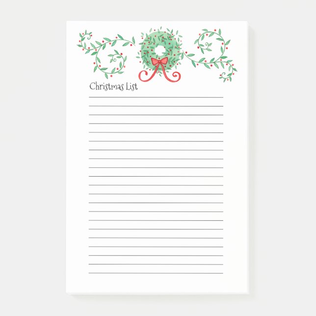 Wreath Christmas List 4 x 6 Post-it Notes (Front)