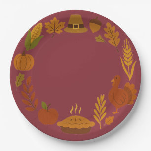 Wreath Circular Thanksgiving Cranberry Red Paper Plate