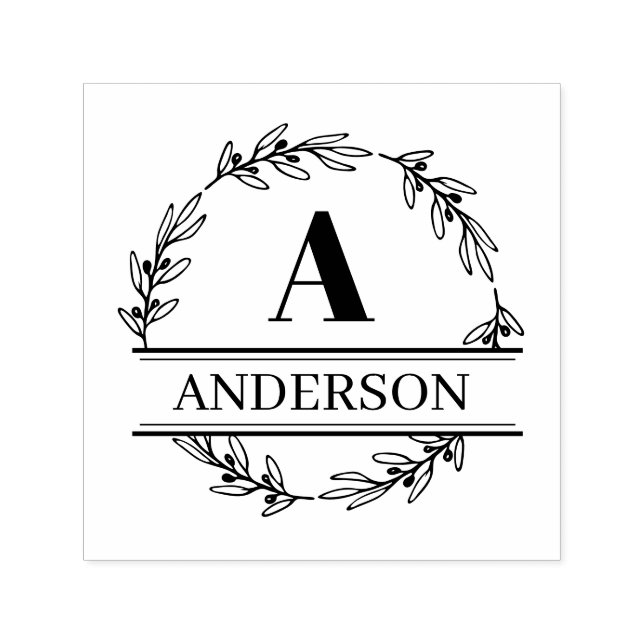 Wreath Custom Family Name Initial Monogram  Self-inking Stamp (Design)