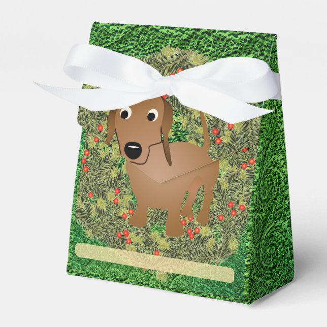 Wreath Dachshund Favor Box (Front Side)