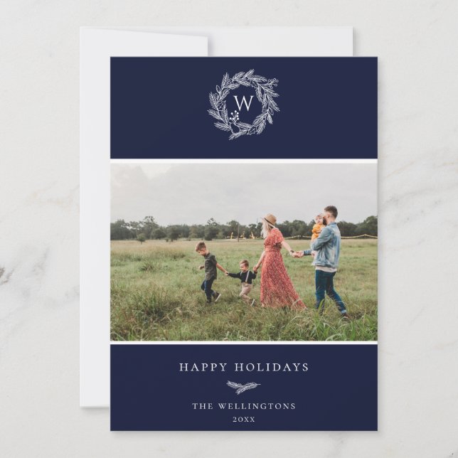 Wreath d'hiver Monogramme Carte photo de vacances  (Devant)