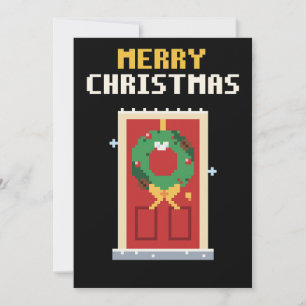 Wreath Door Pixel Art Christmas Card