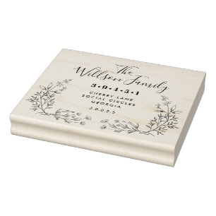 Wreath Family Name Return Address Rubber Stamp