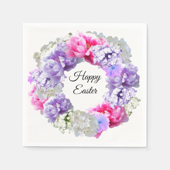 Wreath Floral Happy Easter Paper Napkins (Front)