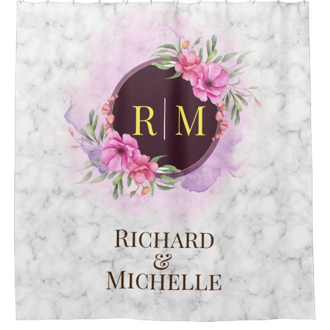 Wreath Floral Initial Letter Monogram Name Marble (Front)