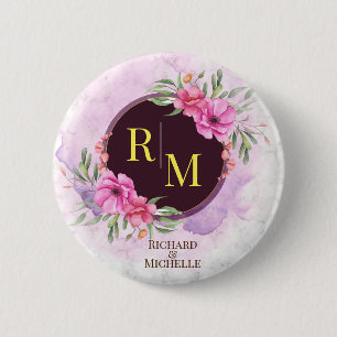 Wreath Floral Initial Letter Monogram Name Marble 2 Inch Round Button
