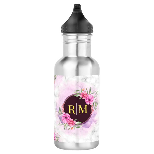 Wreath Floral Initial Letter Monogram Name Marble 532 Ml Water Bottle (Right)