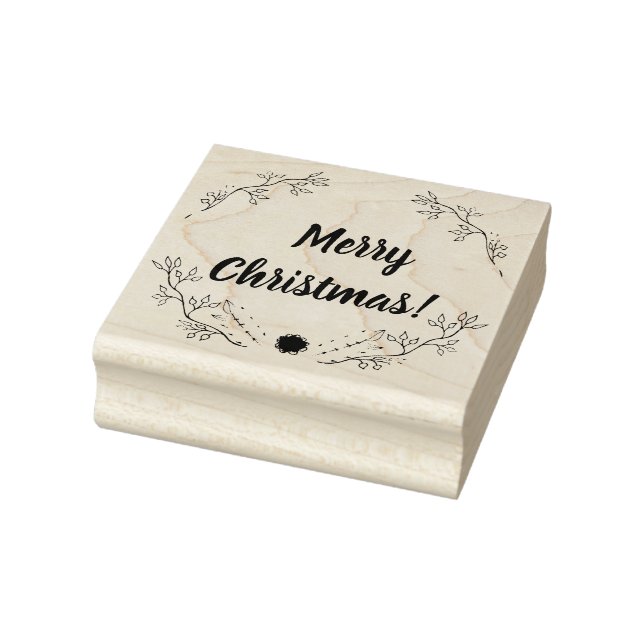 Wreath Floral Merry Christmas Rubber Stamp (Stamp)