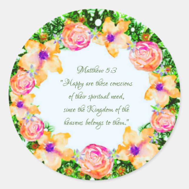 Wreath Flowers Greenery Floral Religious Gift Art Classic Round Sticker (Front)