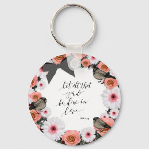 Wreath Flowers Greenery Floral Religious Gift Art Keychain